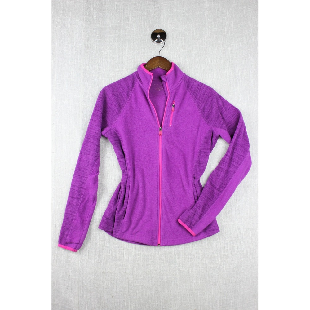 Tek Gear Active Womens Purple Fleece Full Zip Jacket Space Dye Sleeves S
